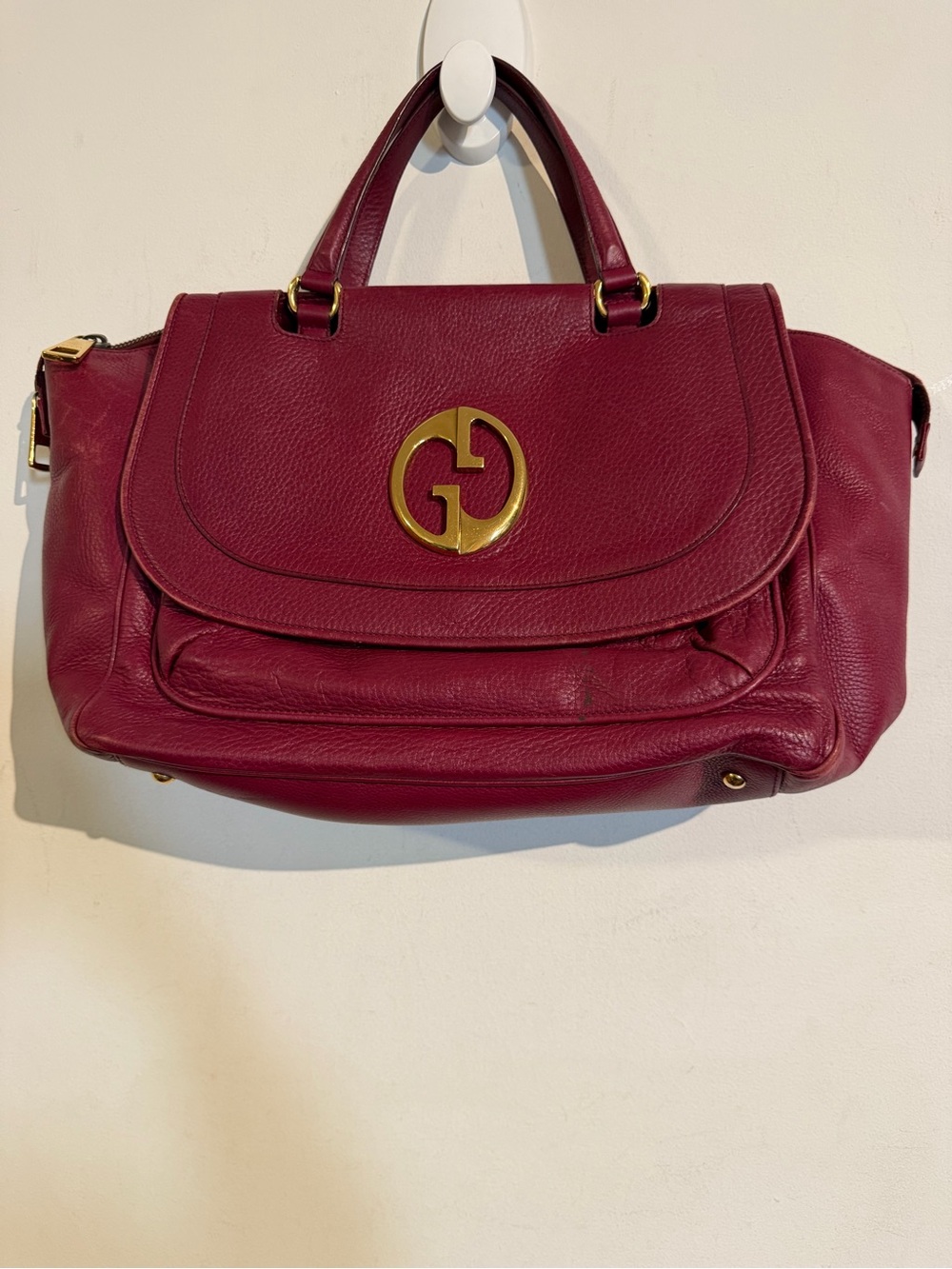 Gucci Wine Red Leather Shoulder Bag with Gold Hardware